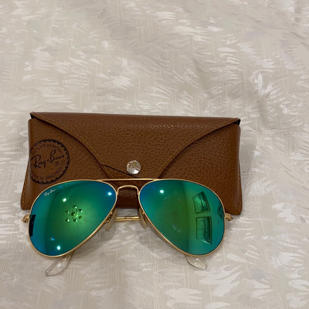 Ray ban green reflective aviator sunglasses